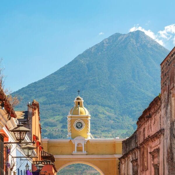 volcano and church in central america