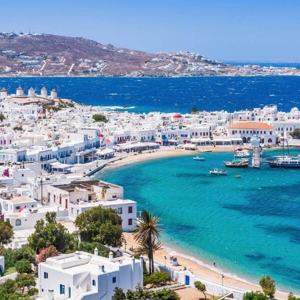 town with white buildings in Greek town