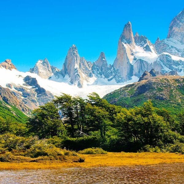 mountains and river in south america