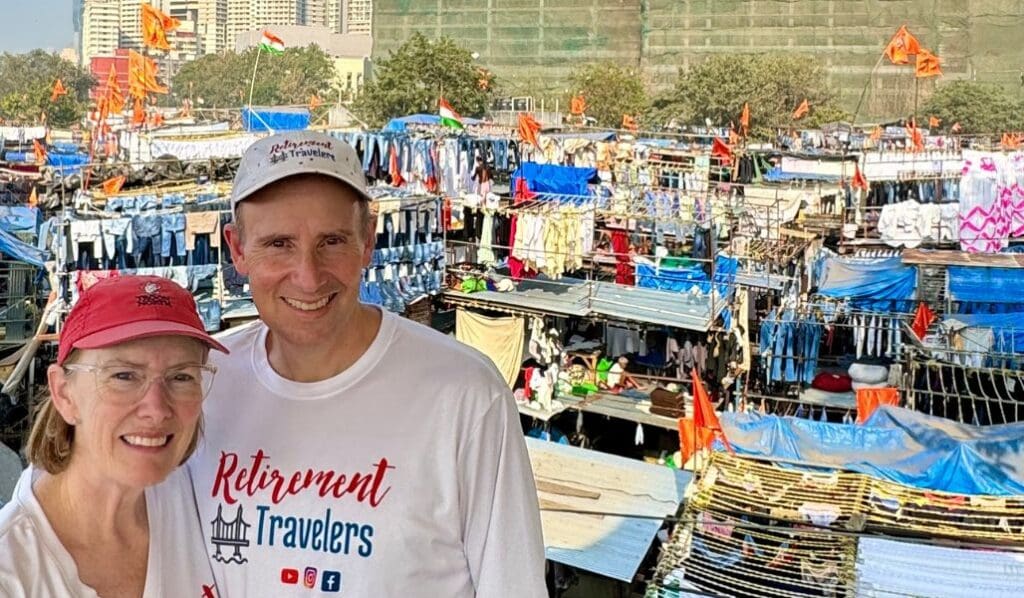 john and bev retirement travelers at dhobi ghat in mumbai