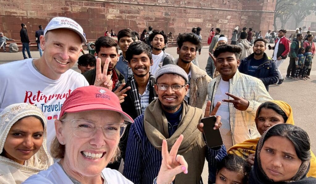 john and bev getting selfie photos in India
