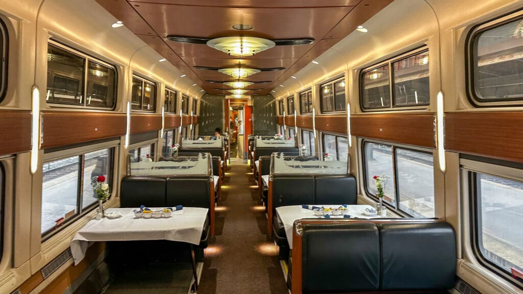 Dining area of Amtrak train